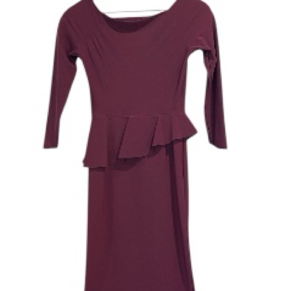 Chiara Boni Adela Purple Merlot Peplum Ruffle Stretch Gown, 3/4 Sleeves, 38/2/XS - Picture 12 of 12